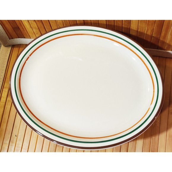 Vtg Jackson Custom China Restaurant Ware Oval Plate Brown Green Orange on Beige - Picture 1 of 11